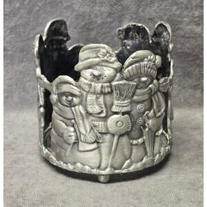 Christmas Snowman Family Holiday Silver Pewter Metal Candle Holder